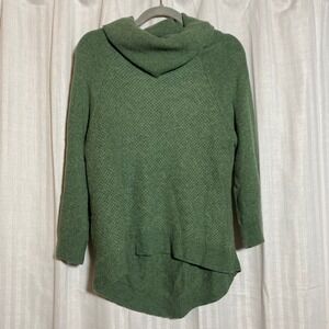 Jigsaw Green 100% Wool Cowl Neck Waffle Knit Sweater S Cozy Coastal Grandma